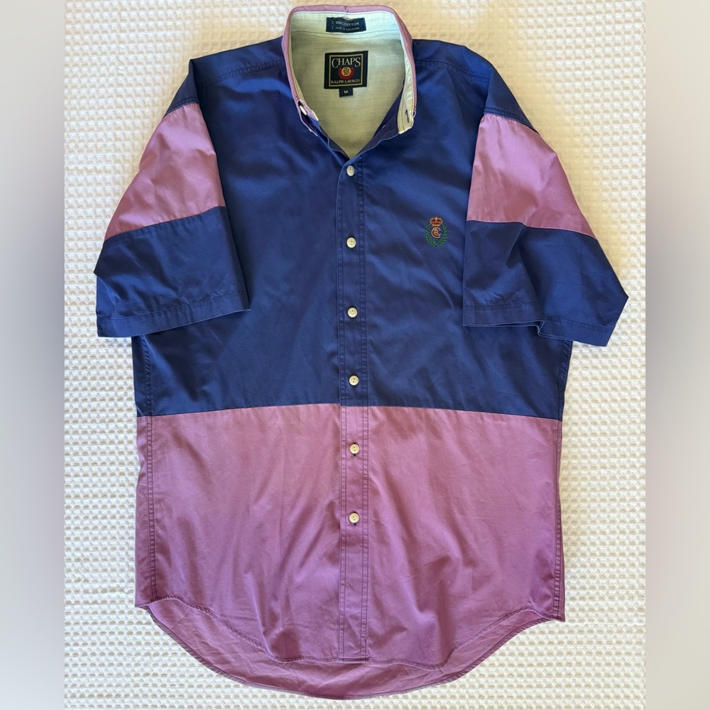 Vintage Chaps Ralph Lauren Shirt Credt Logo Colorblock Button Up Y2K 90s SZ M